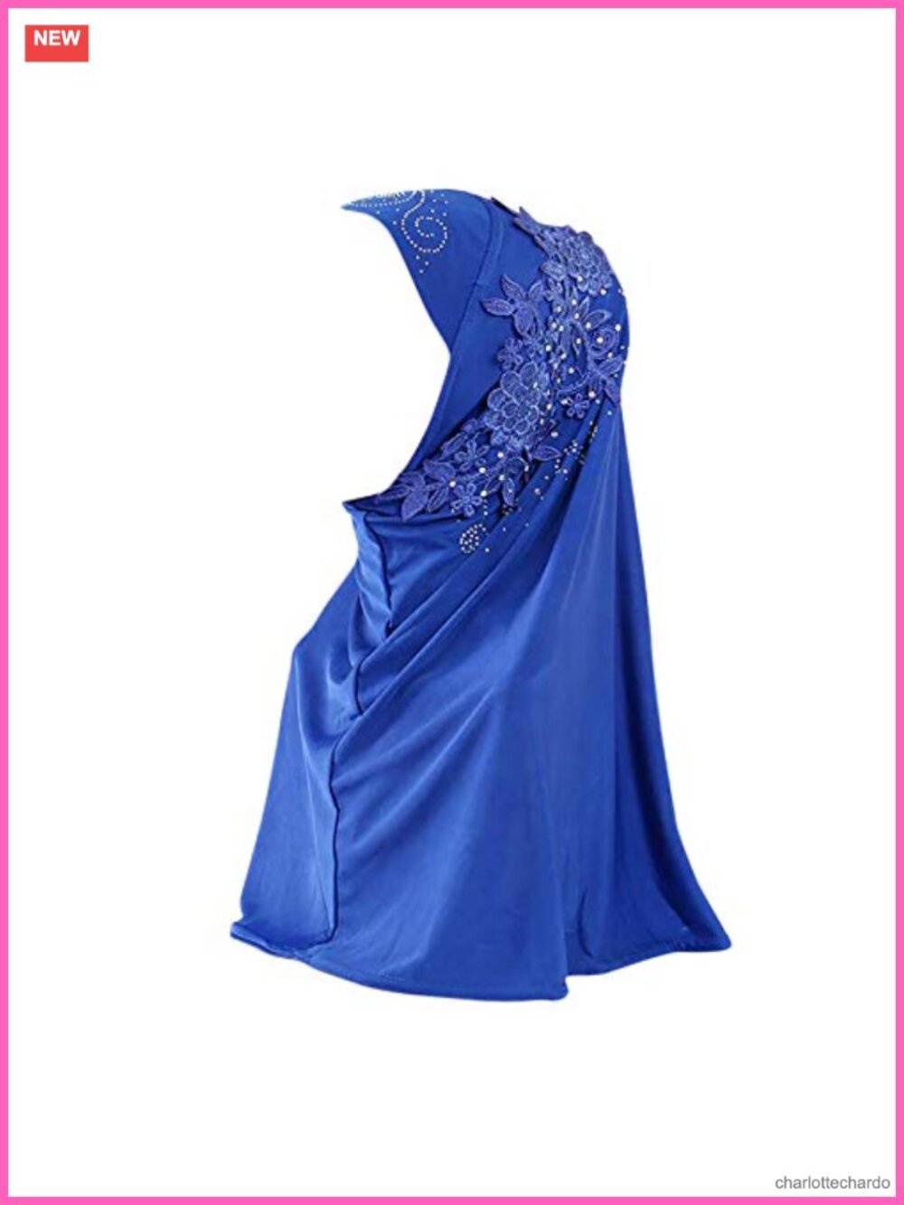 Women Lace Applique Hijab Head Wrap Scarf Shawl with Rhinestones